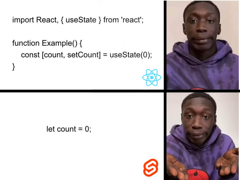 Meme comparing one part of Svelte to React